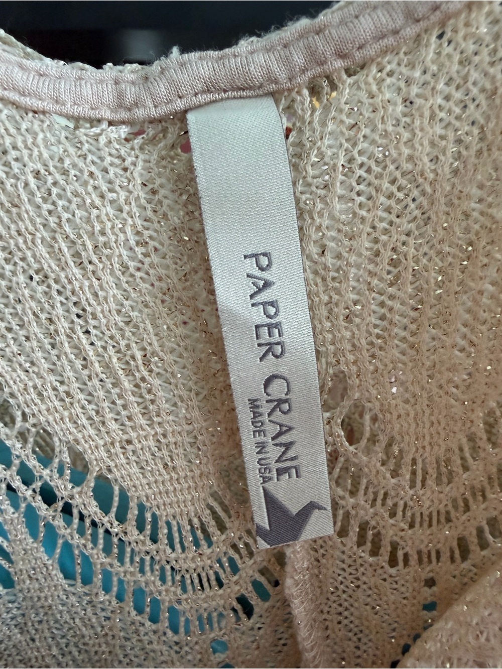 Paper Crane Metallic Knit Beige/Gold Crochet Fringe - Picture 6 of 9